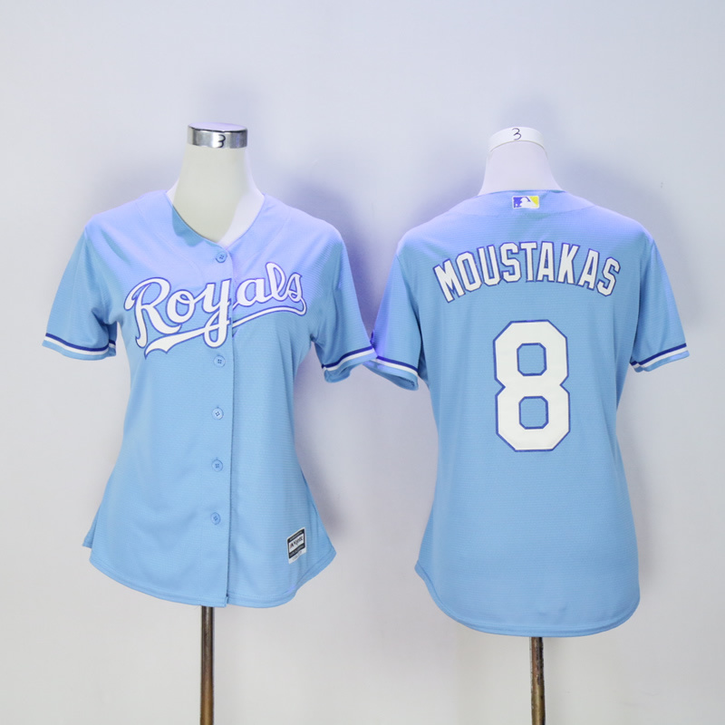 Women Kansas City Royals 8 Moustakas Light Blue MLB Jerseys